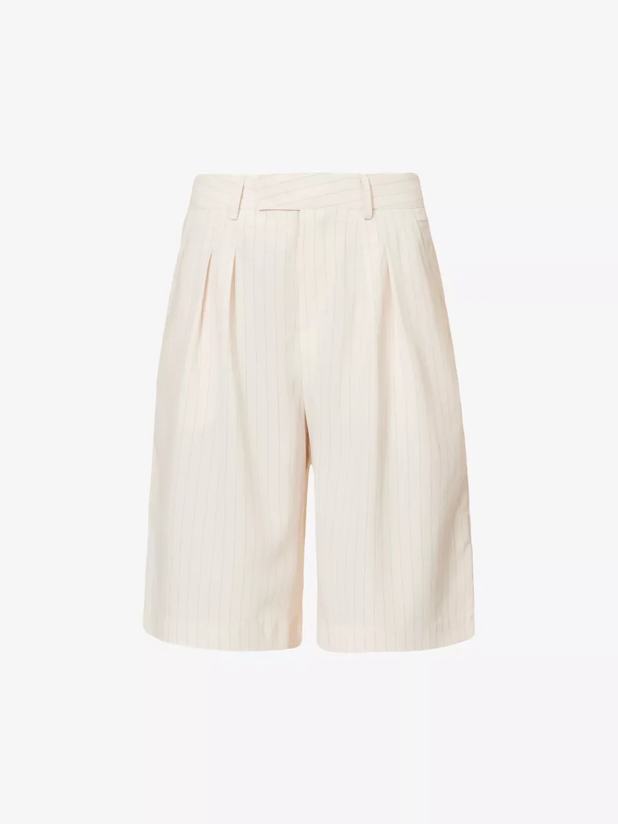 THE FRANKIE SHOP Vivian Pinstriped Woven Beige Suit Shorts