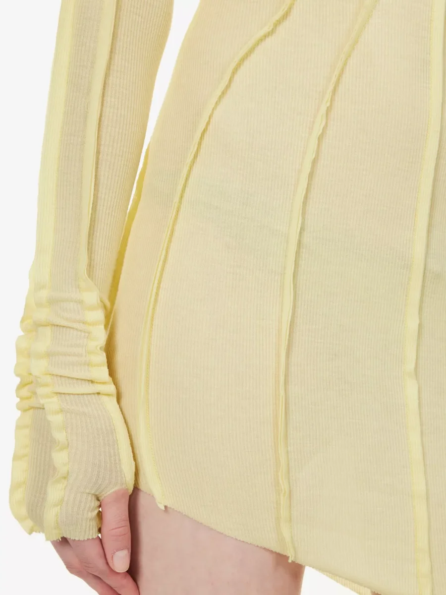 SAMI MIRO VINTAGE Asymmetric Raw Hem Stretch Woven Yellow Mini Dress - Imagen 5
