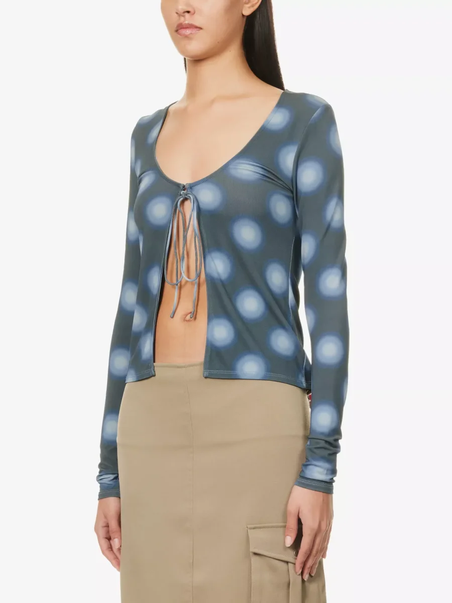 MIAOU Helena Gradient Dot Blue Open Front Tie-up Top - Imagen 4