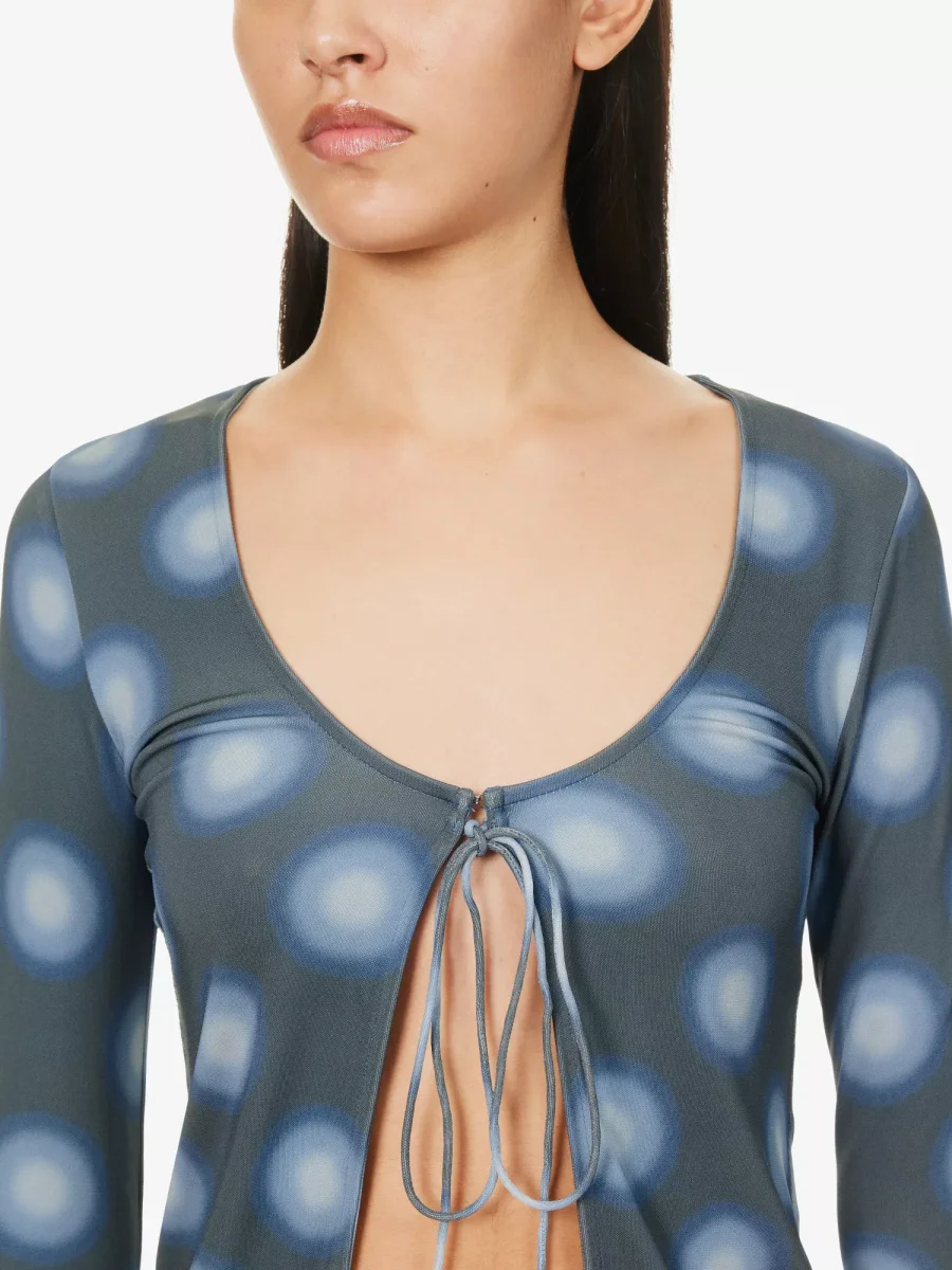 MIAOU Helena Gradient Dot Blue Open Front Tie-up Top - Imagen 5