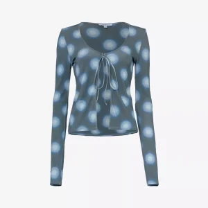 MIAOU Helena Gradient Dot Blue Open Front Tie-up Top