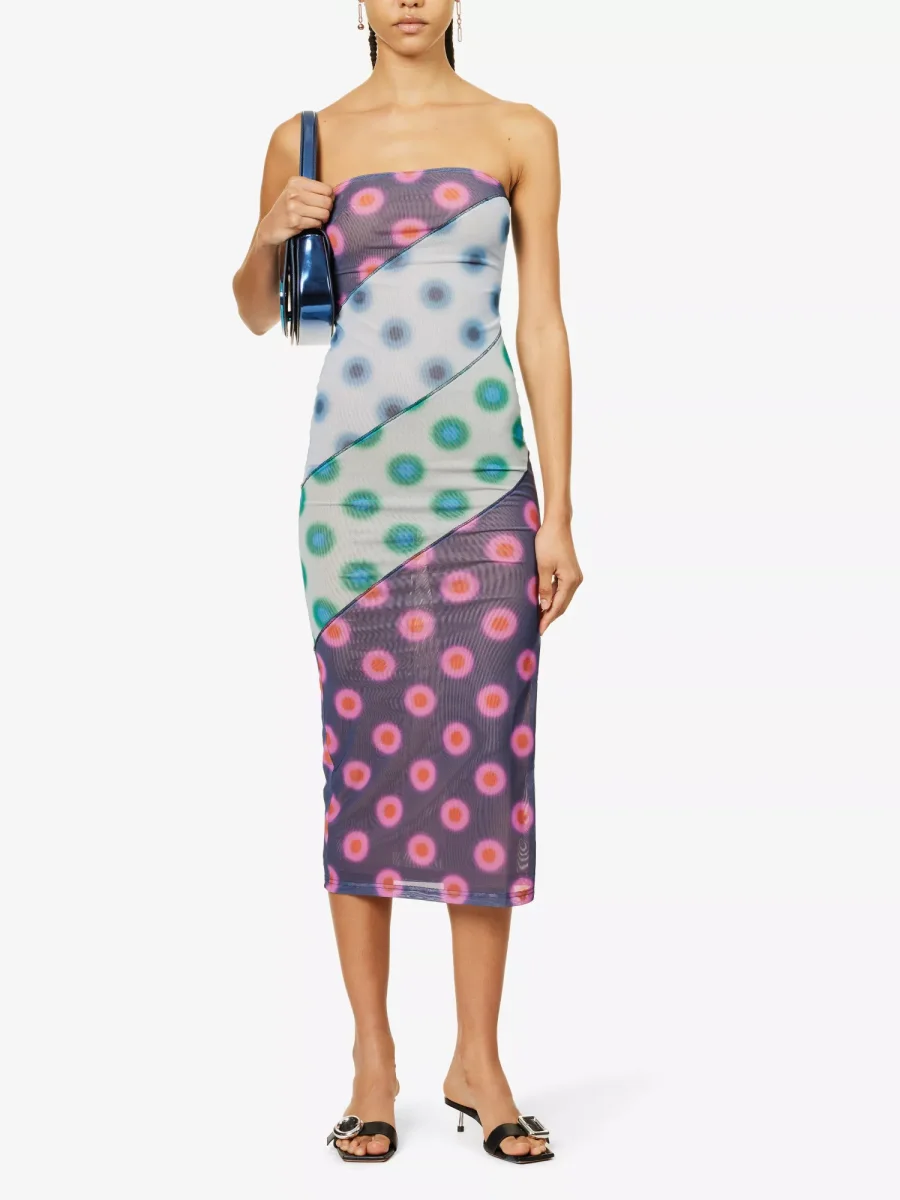 MIAOU Circle Dot Print Patchwork Midi Dress - Imagen 3