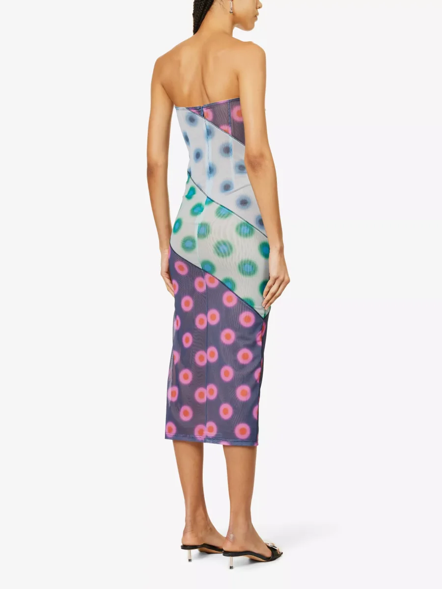MIAOU Circle Dot Print Patchwork Midi Dress - Imagen 5