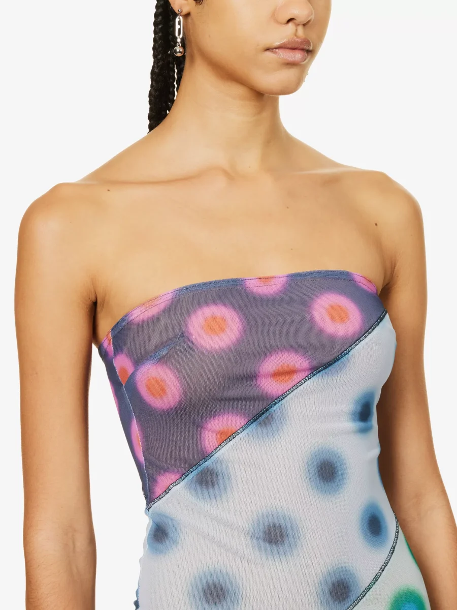 MIAOU Circle Dot Print Patchwork Midi Dress - Imagen 4