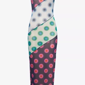 MIAOU Circle Dot Print Patchwork Midi Dress