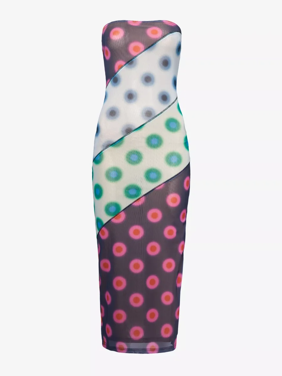 MIAOU Circle Dot Print Patchwork Midi Dress - Imagen 2