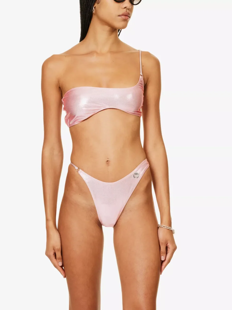 LESLIE AMON Pink Metallic Wet Look La Bella Bikini Bottoms - Imagen 4