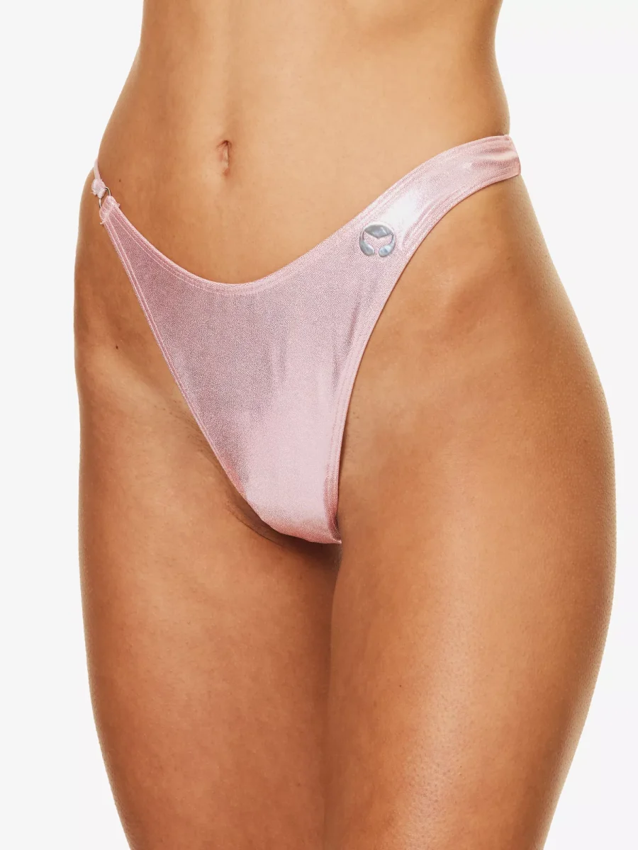 LESLIE AMON Pink Metallic Wet Look La Bella Bikini Bottoms - Imagen 3