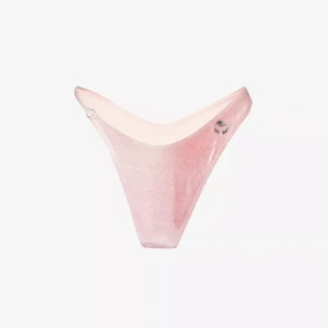 LESLIE AMON Pink Metallic Wet Look La Bella Bikini Bottoms