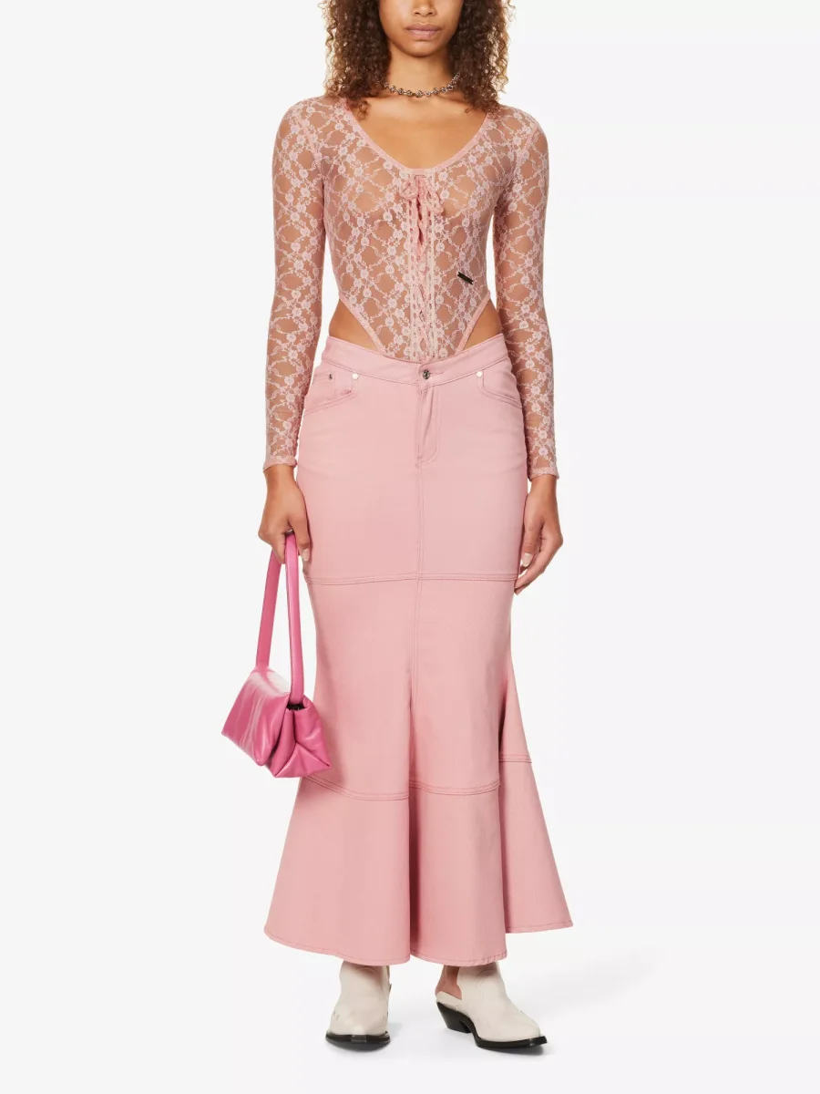House Of Sunny Pink Love Lace Sheer Romantic Coquette Bodysuit - Imagen 4