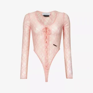 House Of Sunny Pink Love Lace Sheer Romantic Coquette Bodysuit