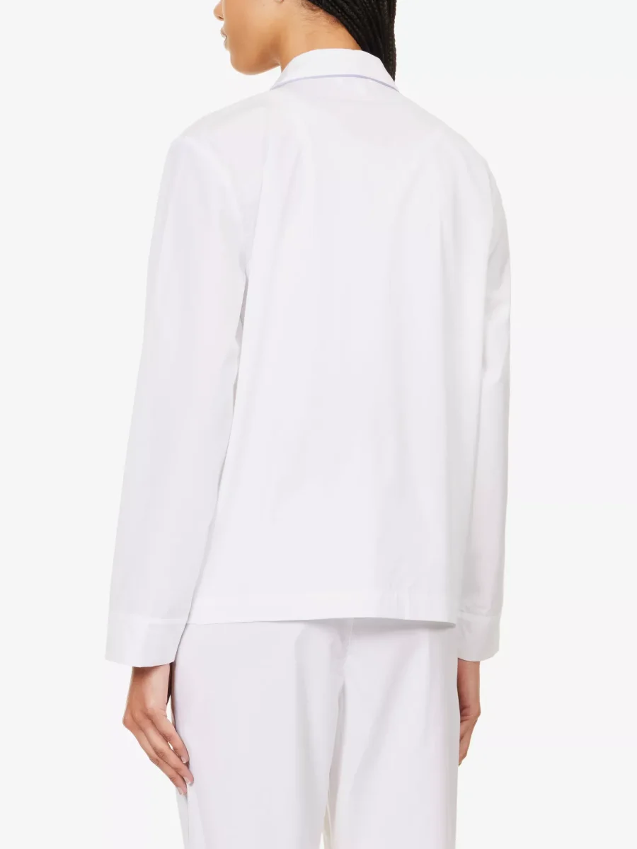 SPORTY & RICH Serif Embroidered Logo Contrast Piping Cotton Poplin Pyjama Top - Imagen 5