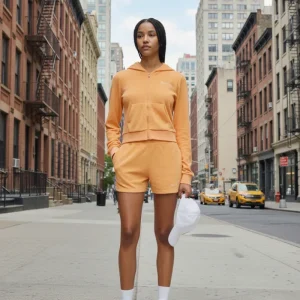 SPORTY & RICH NY Tennis Club Zip Up Orange Hoodie