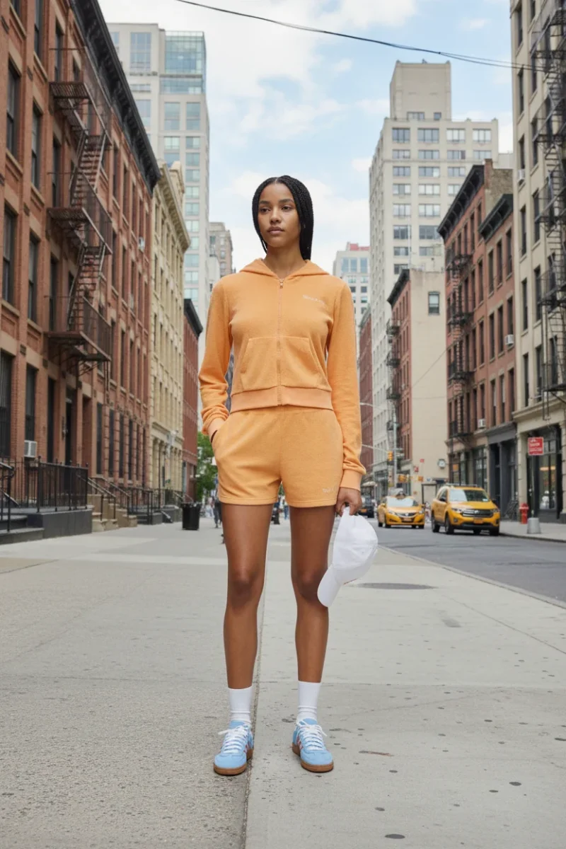 SPORTY & RICH NY Tennis Club Zip Up Orange Hoodie