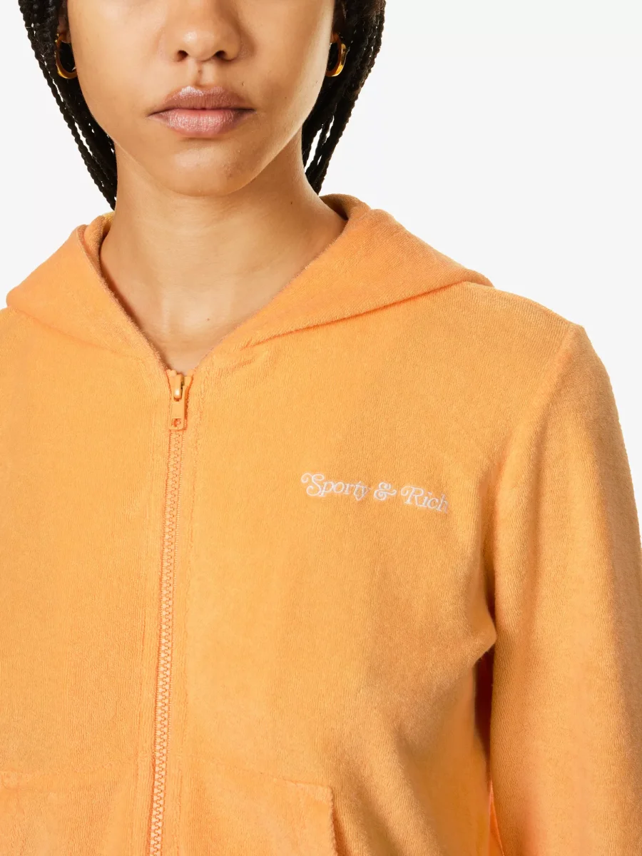 SPORTY & RICH NY Tennis Club Zip Up Orange Hoodie - Imagen 4