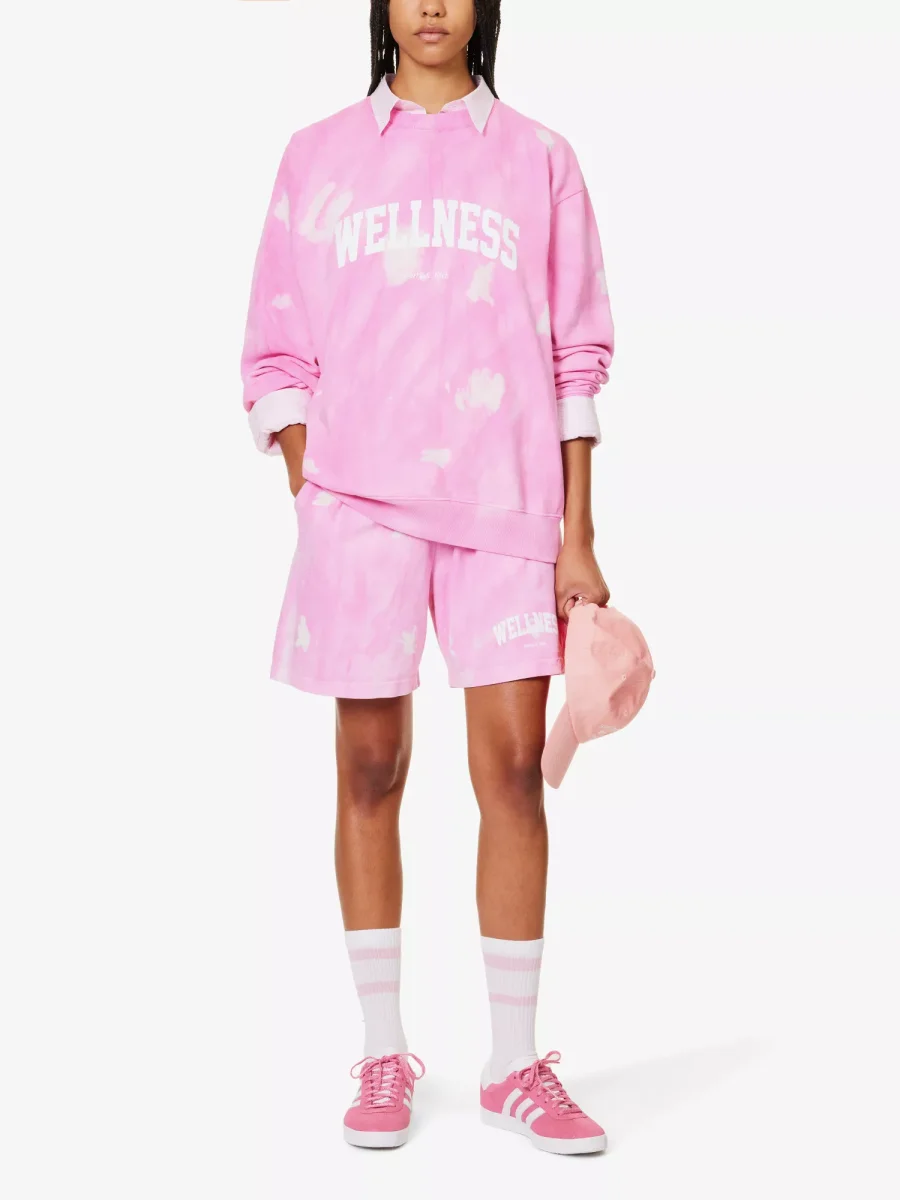 SPORTY & RICH Wellness Pink Tie Dye Cotton Jersey Shorts - Imagen 6