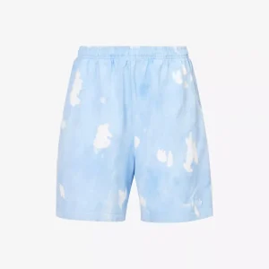 SPORTY & RICH Serif Font Logo Tie Dye Cotton Jersey Blue Shorts