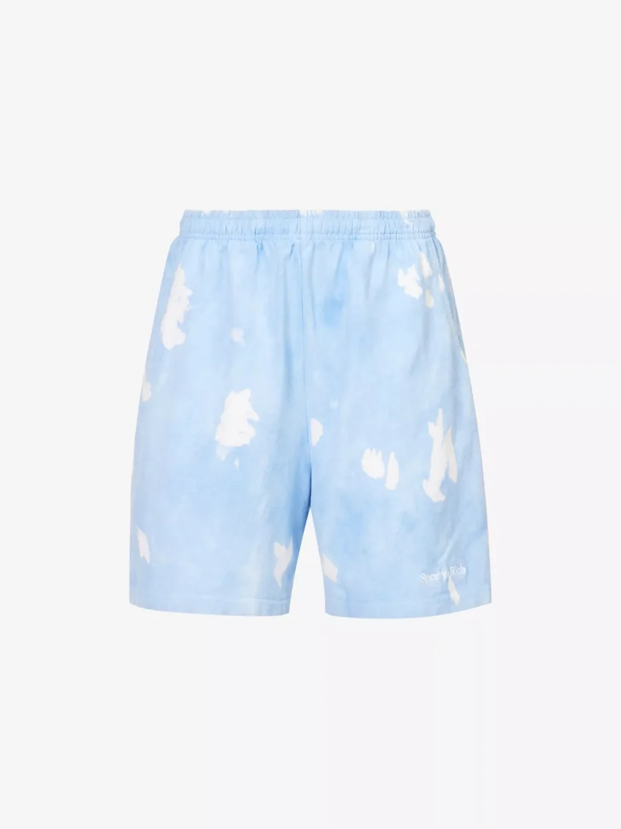 SPORTY & RICH Serif Font Logo Tie Dye Cotton Jersey Blue Shorts - Imagen 2