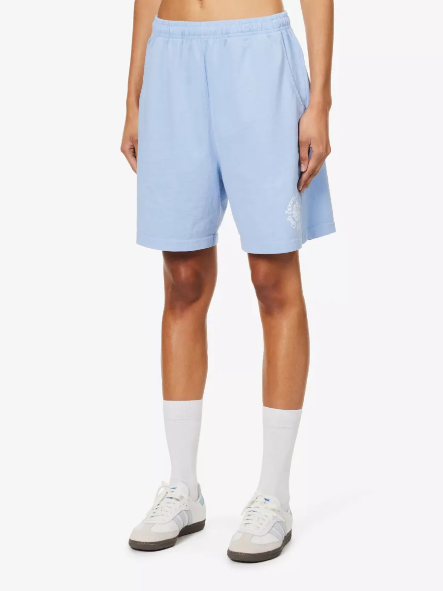 SPORTY & RICH Monte Carlo Mid Rise Cotton-Jersey Blue Retro Gym Shorts - Imagen 3