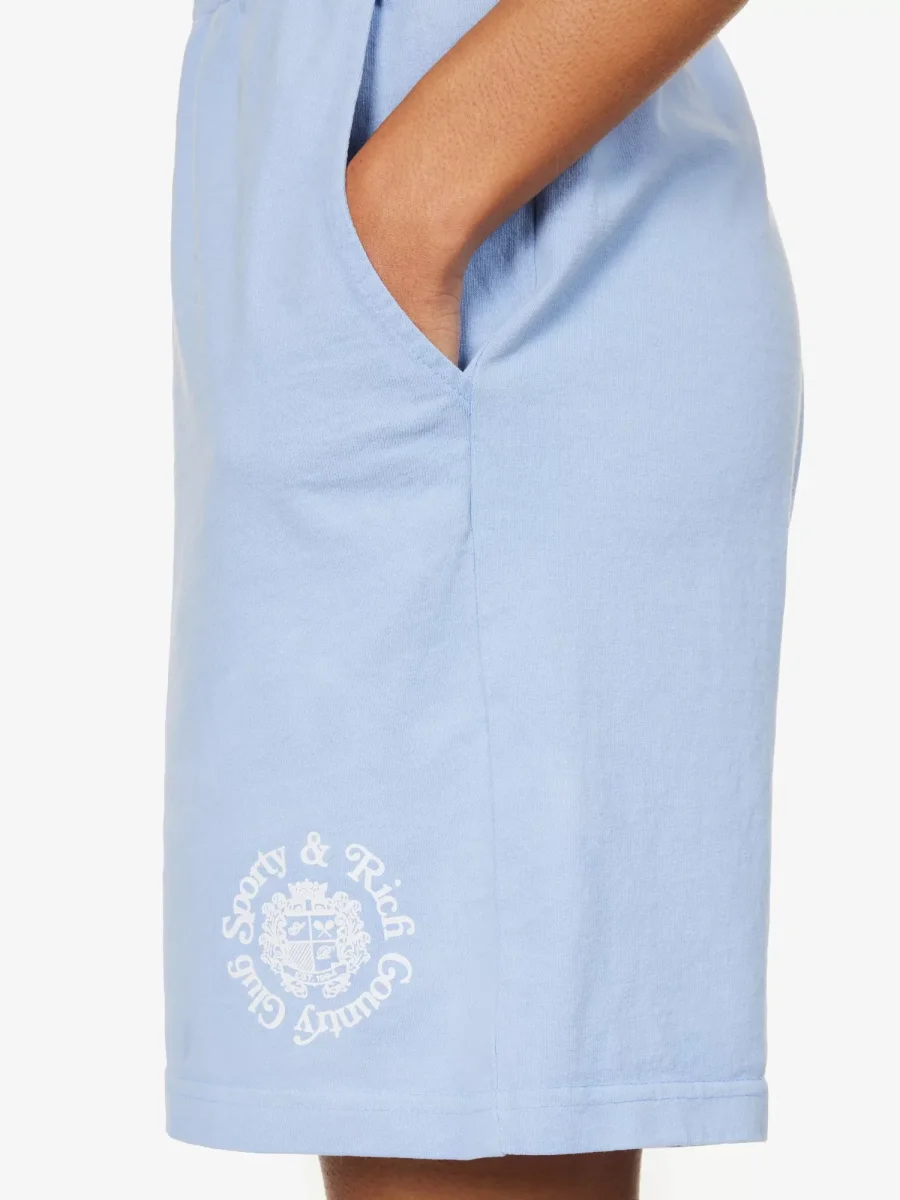 SPORTY & RICH Monte Carlo Mid Rise Cotton-Jersey Blue Retro Gym Shorts - Imagen 4