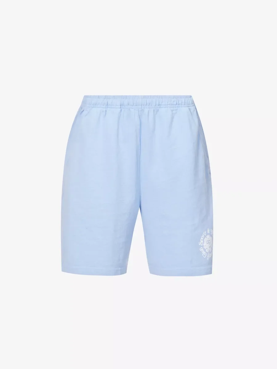 SPORTY & RICH Monte Carlo Mid Rise Cotton-Jersey Blue Retro Gym Shorts