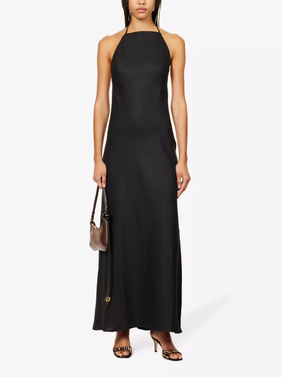 REFORMATION Selia Halterneck Strappy Open Back Linen Maxi Dress - Imagen 4