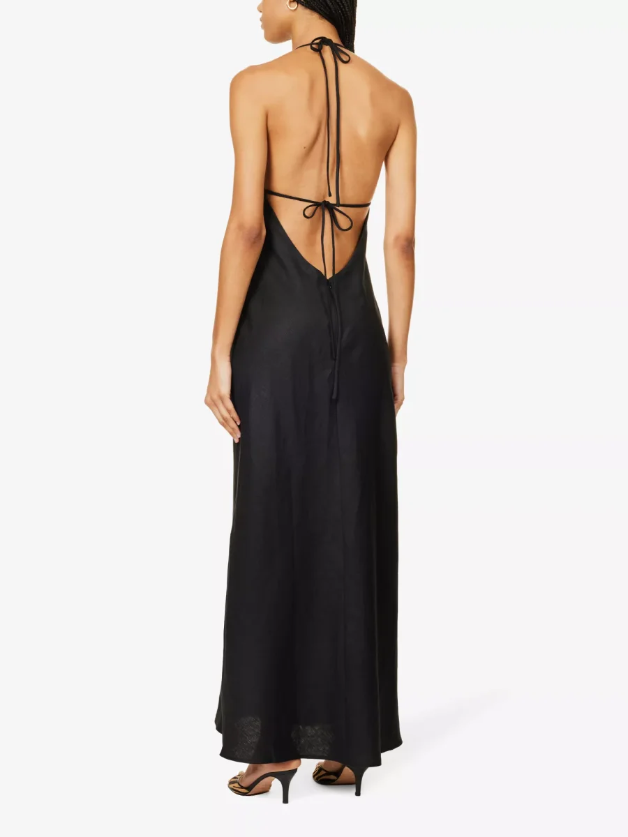 REFORMATION Selia Halterneck Strappy Open Back Linen Maxi Dress - Imagen 3