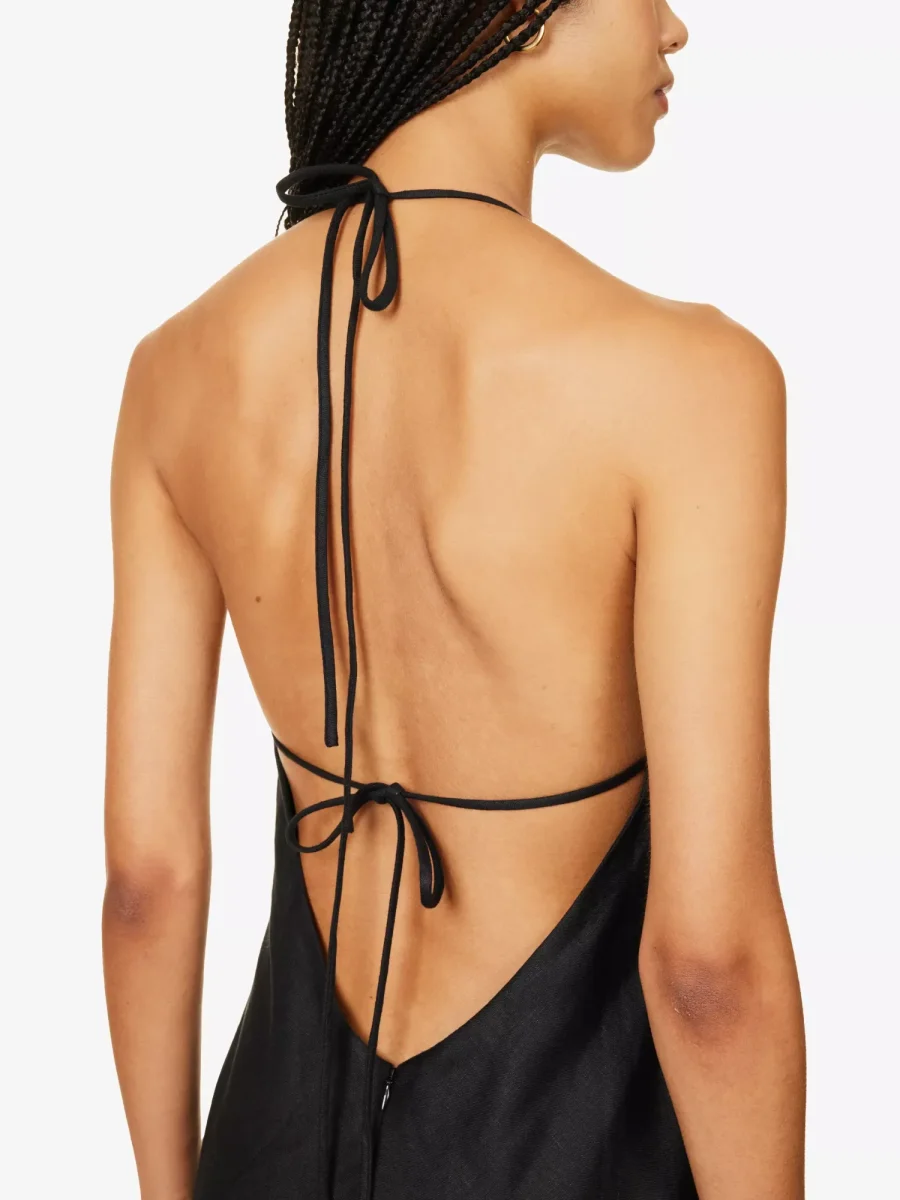 REFORMATION Selia Halterneck Strappy Open Back Linen Maxi Dress - Imagen 5