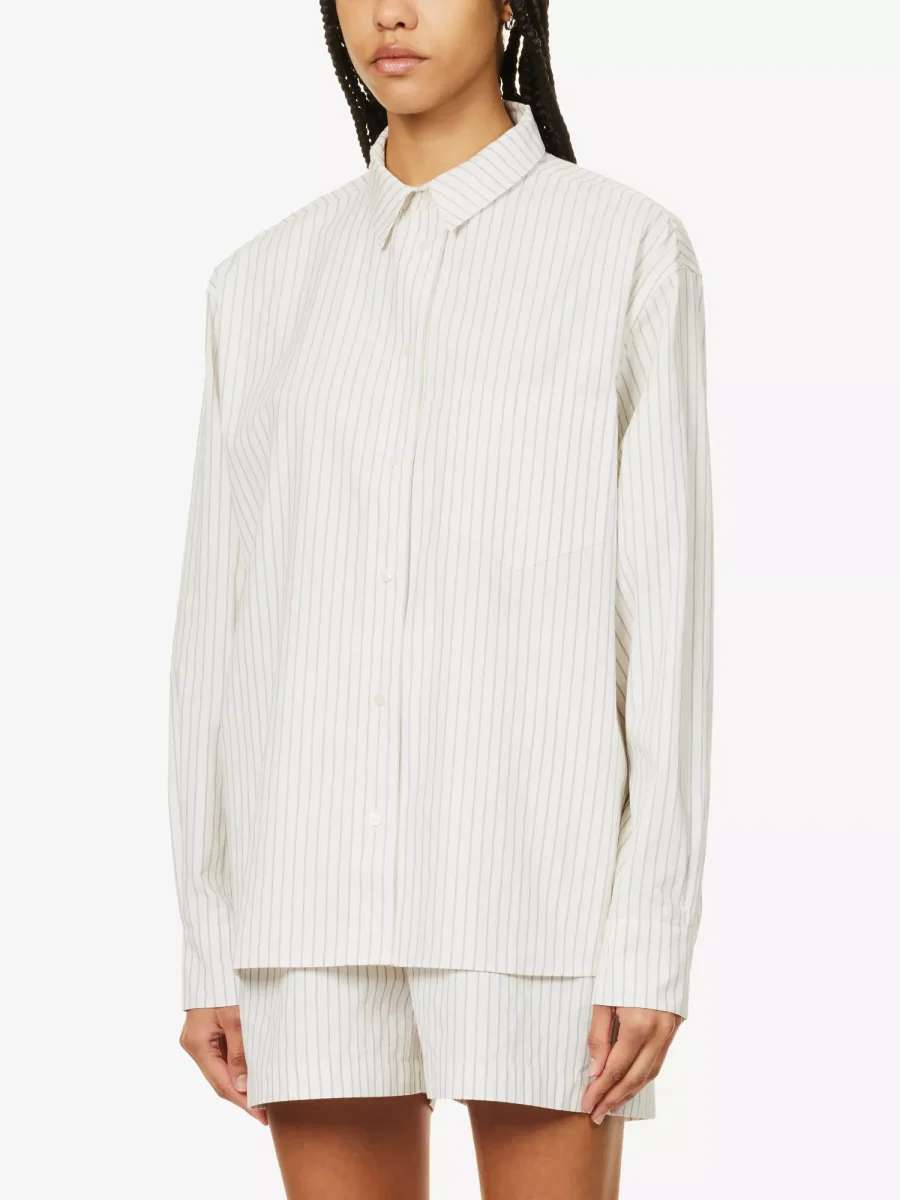 ANINE BING Logo Monogram Cotton Poplin Stripe Braxton Shirt - Imagen 6