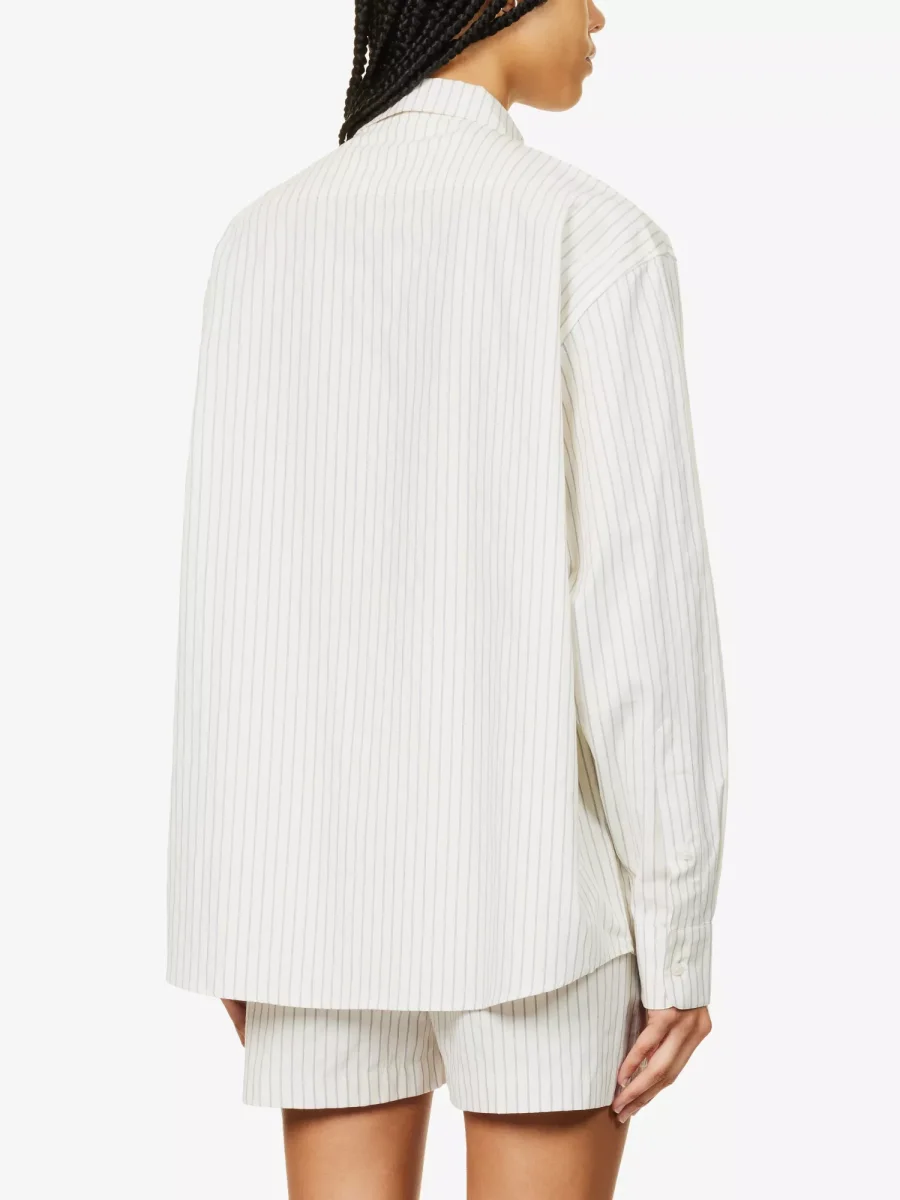 ANINE BING Logo Monogram Cotton Poplin Stripe Braxton Shirt - Imagen 8