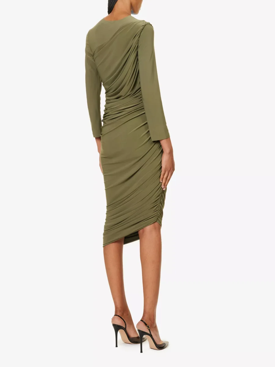 NORMA KAMALI Diana Ruched Long Sleeve Green Midi Dress - Imagen 5