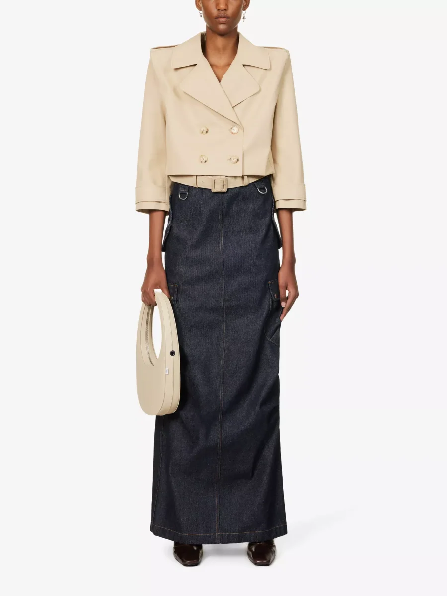 COPERNI Cargo Denim Dark Wash Logo Patch Pocket Detail Maxi Skirt - Imagen 6