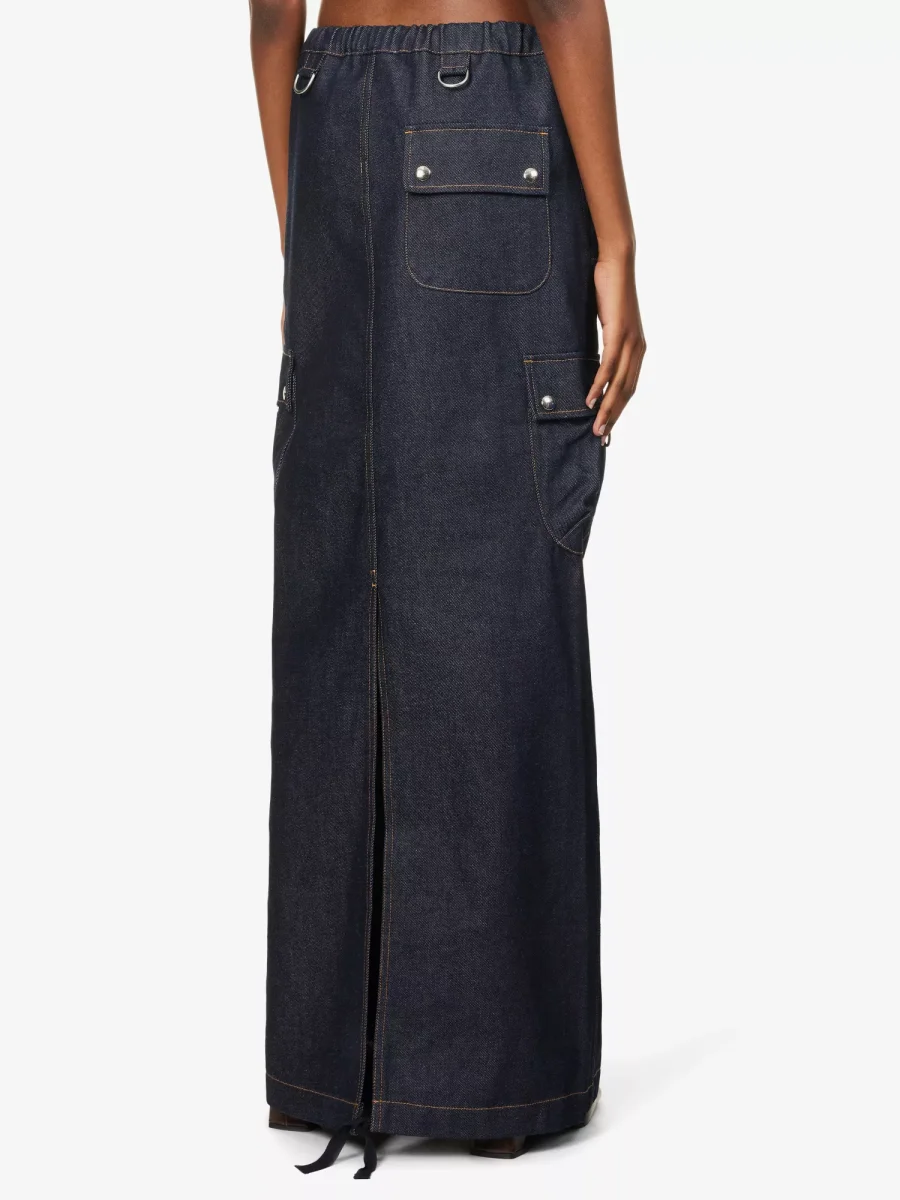 COPERNI Cargo Denim Dark Wash Logo Patch Pocket Detail Maxi Skirt - Imagen 5