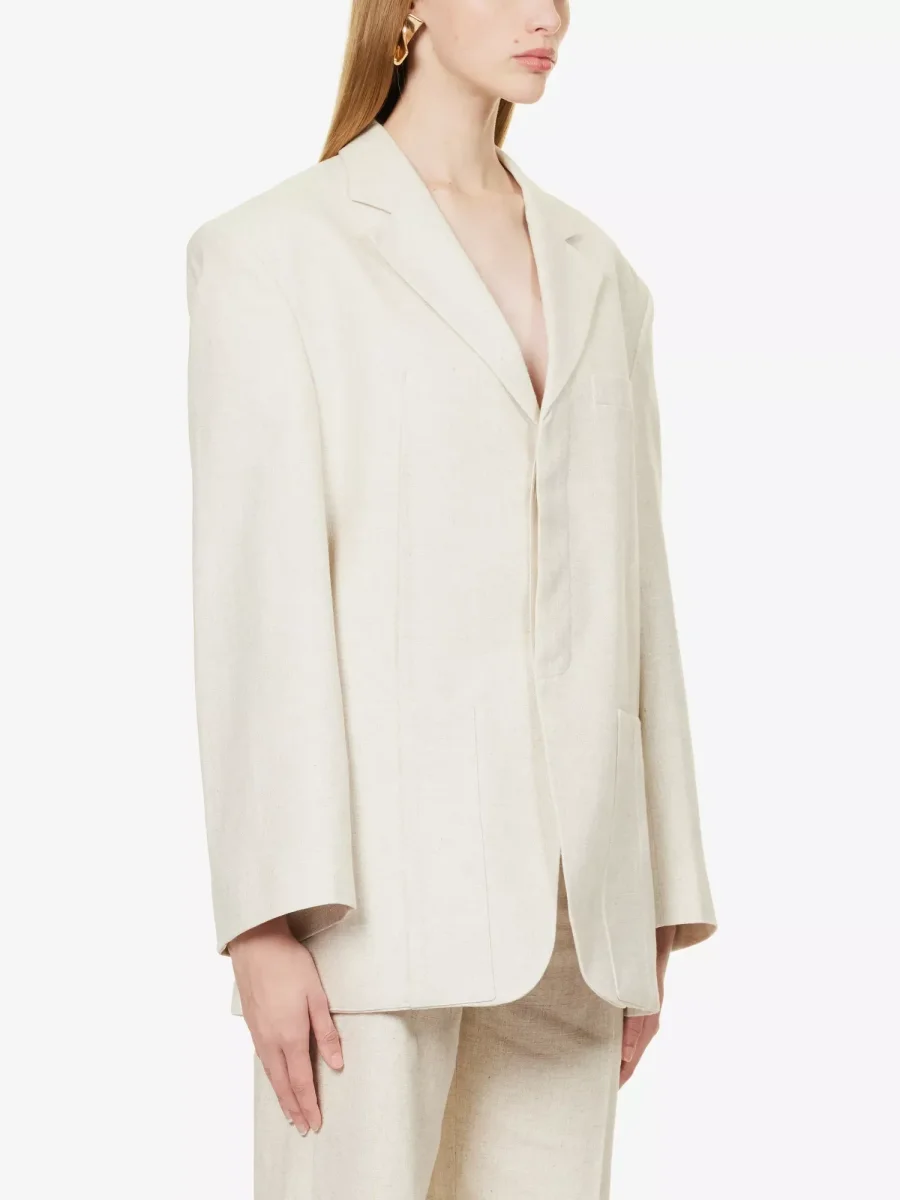 JACQUEMUS La Veste d'Homme Notch-Lapel Linen-Blend Beige Blazer - Imagen 4