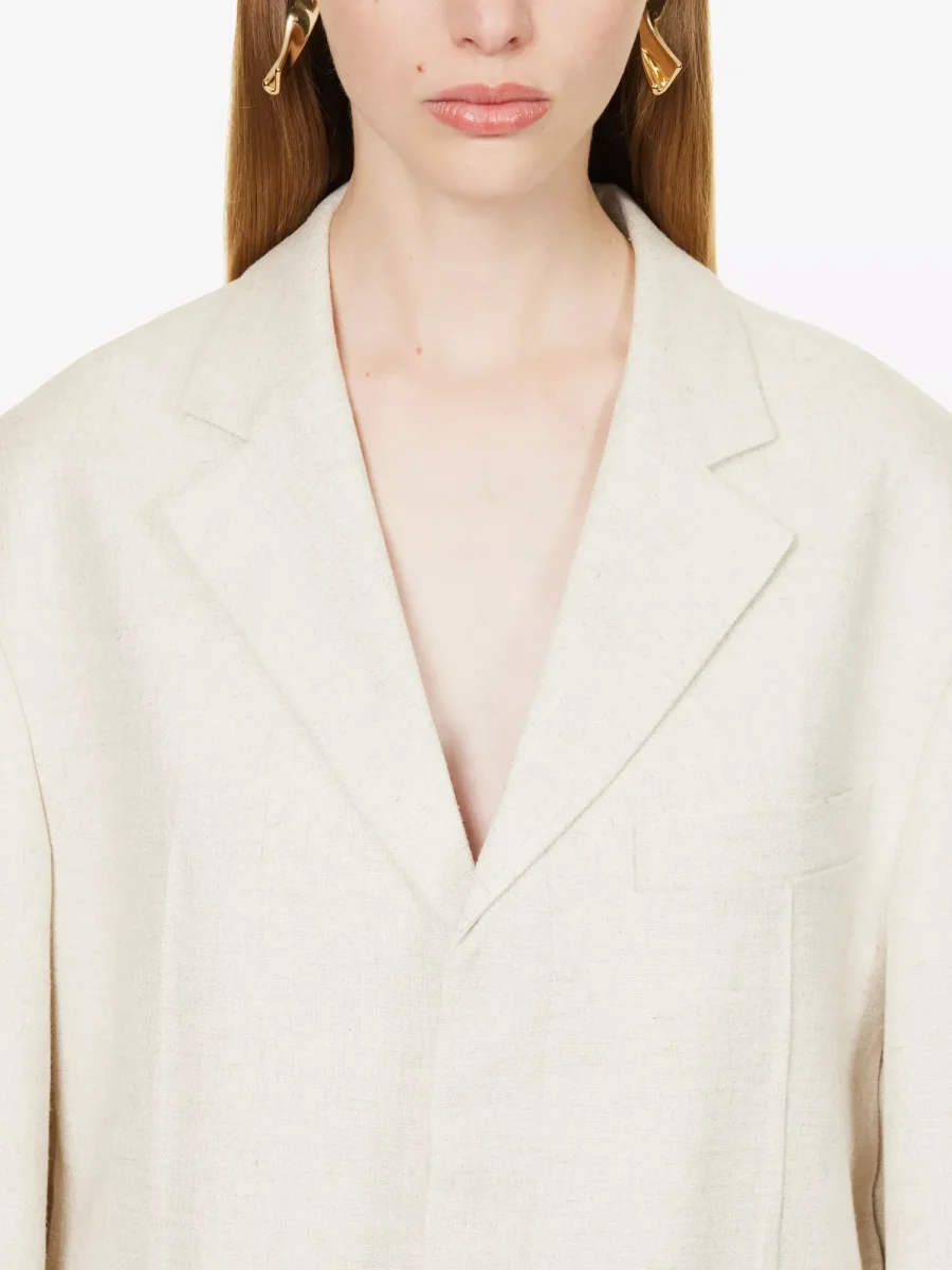 JACQUEMUS La Veste d'Homme Notch-Lapel Linen-Blend Beige Blazer - Imagen 5