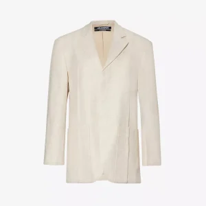 JACQUEMUS La Veste d'Homme Notch-Lapel Linen-Blend Beige Blazer