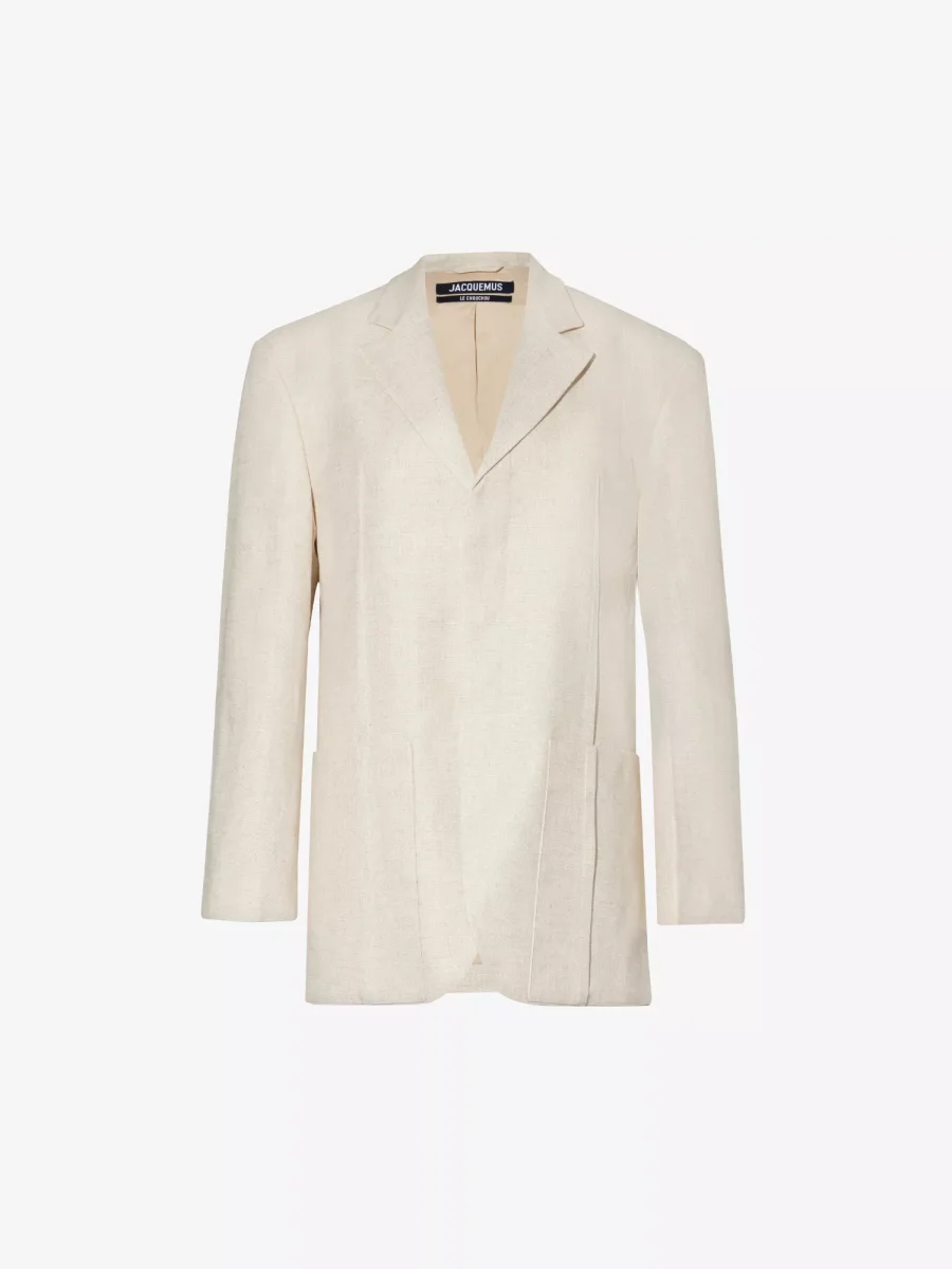 JACQUEMUS La Veste d'Homme Notch-Lapel Linen-Blend Beige Blazer