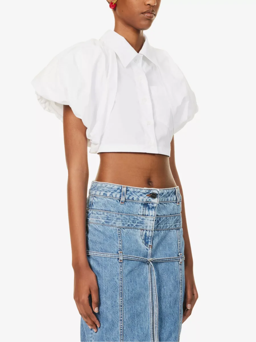 JACQUEMUS La Chemise Pavane Puffed Sleeve Woven Cropped Shirt - Imagen 6