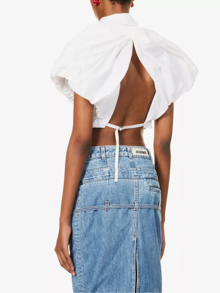 JACQUEMUS La Chemise Pavane Puffed Sleeve Woven Cropped Shirt - Imagen 5