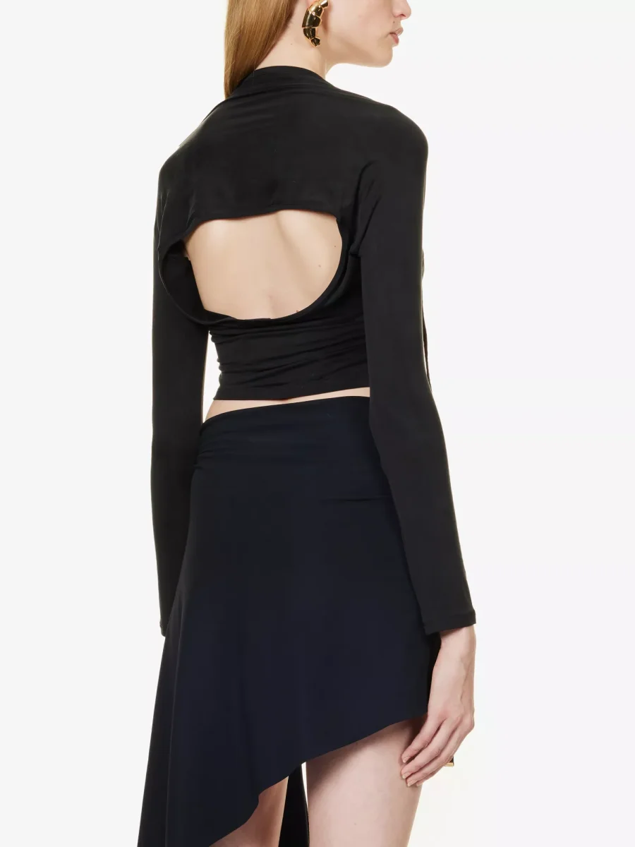 JACQUEMUS Le Haut Peplo Cut-Out Woven Black Top - Imagen 6