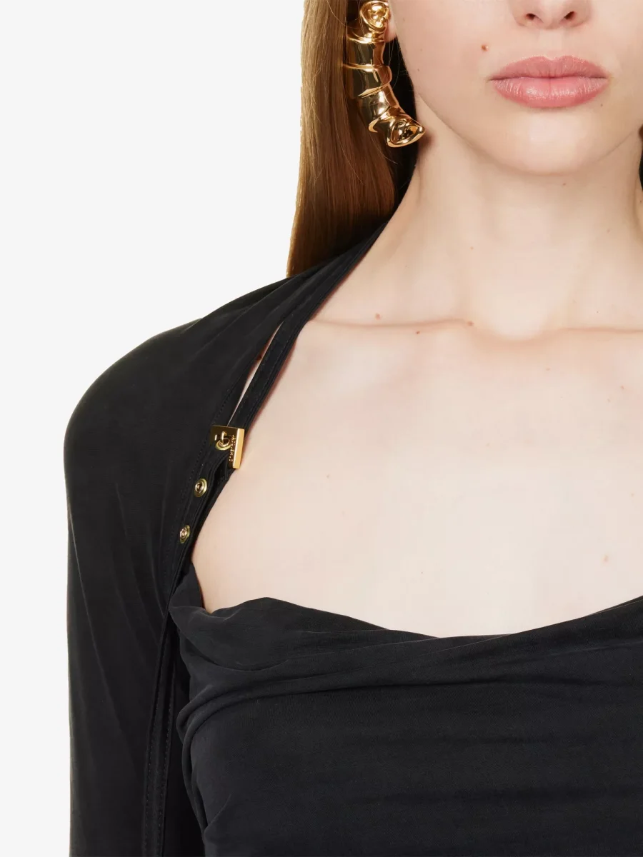 JACQUEMUS Le Haut Peplo Cut-Out Woven Black Top - Imagen 5