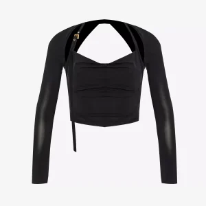 JACQUEMUS Le Haut Peplo Cut-Out Woven Black Top