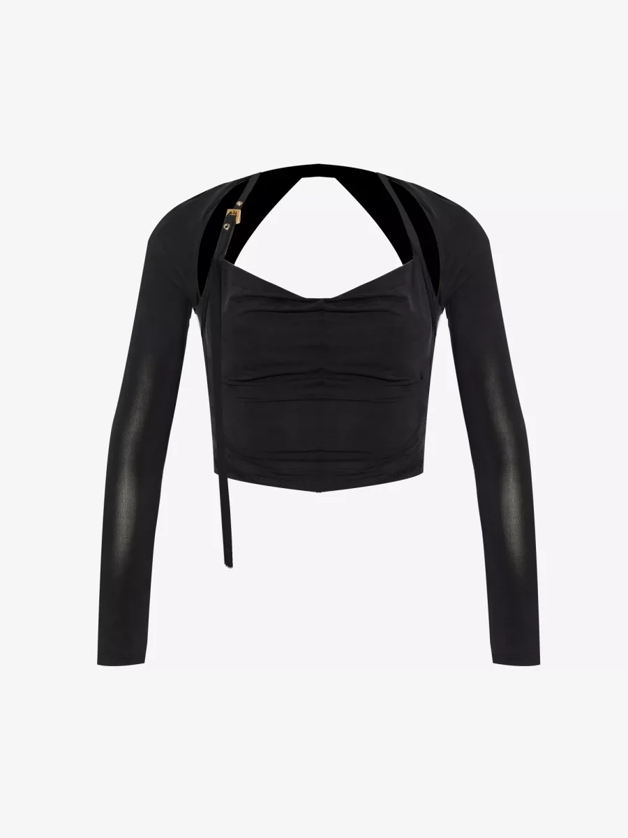 JACQUEMUS Le Haut Peplo Cut-Out Woven Black Top