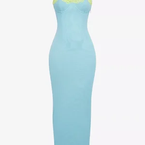 House Of CB Aiza Powder Blue Contrast Lace Maxi Dress