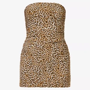 NORMA KAMALI Leopard Print Strapless Bandeau Pickleball Mini Dress
