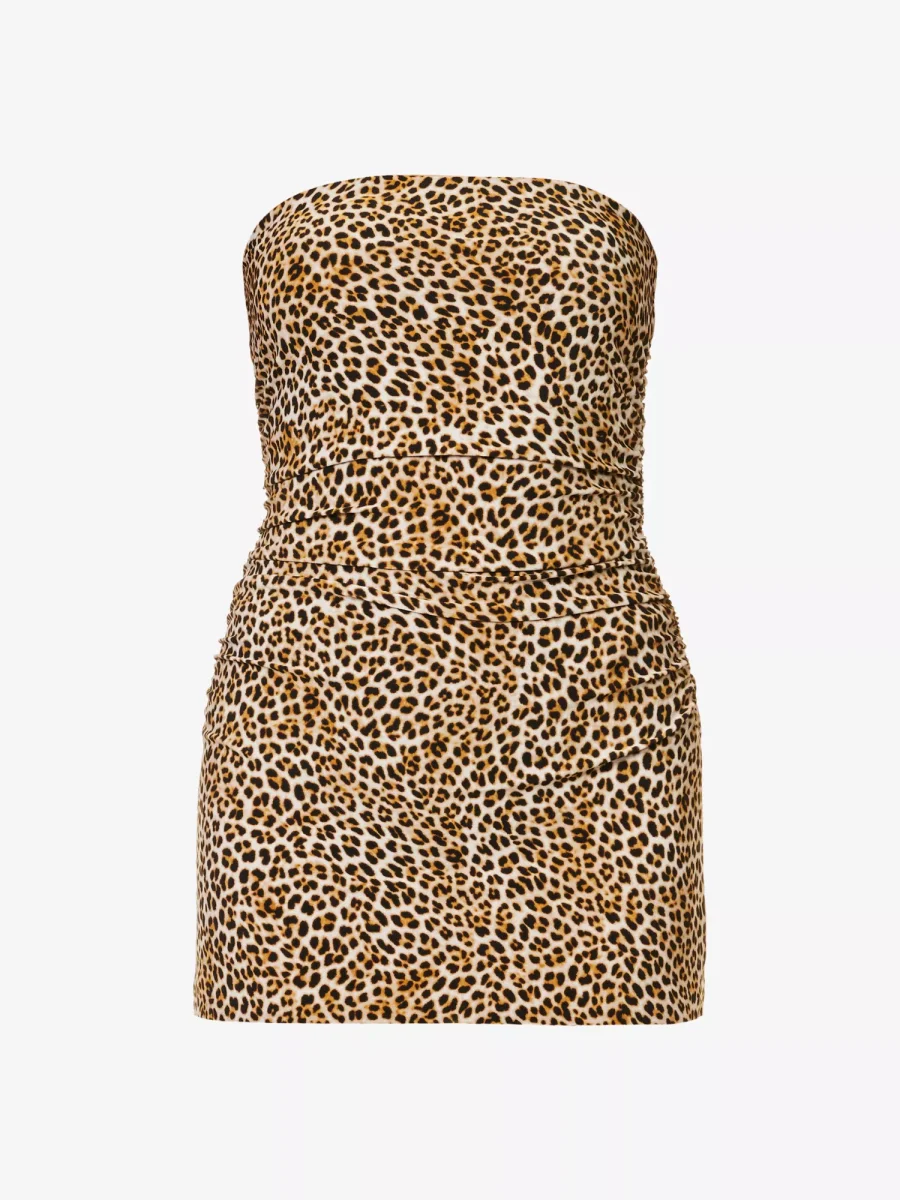 NORMA KAMALI Leopard Print Strapless Bandeau Pickleball Mini Dress