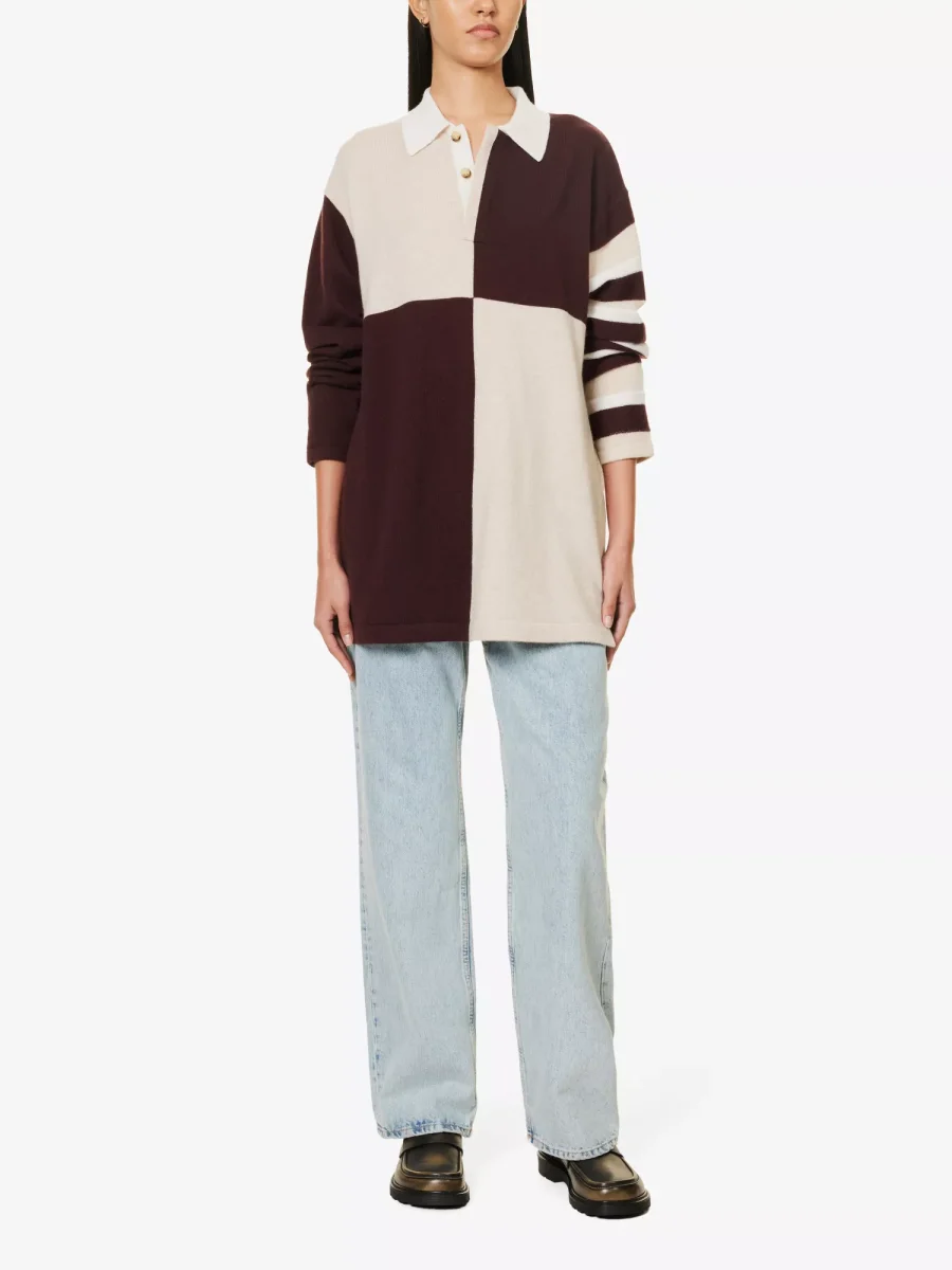 GUEST IN RESIDENCE Pure Cashmere Contrast-Panel Relaxed-fit Knitted Collared Sweater Top - Imagen 4