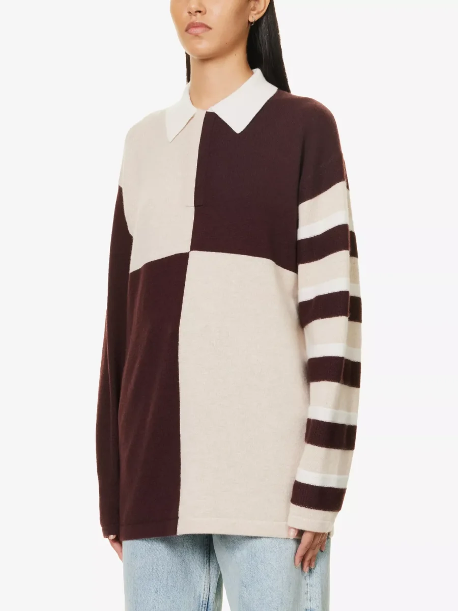 GUEST IN RESIDENCE Pure Cashmere Contrast-Panel Relaxed-fit Knitted Collared Sweater Top - Imagen 3