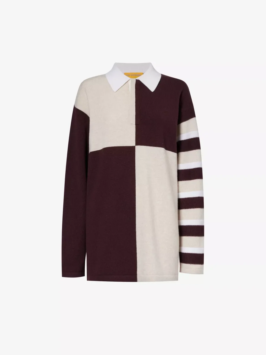 GUEST IN RESIDENCE Pure Cashmere Contrast-Panel Relaxed-fit Knitted Collared Sweater Top - Imagen 2