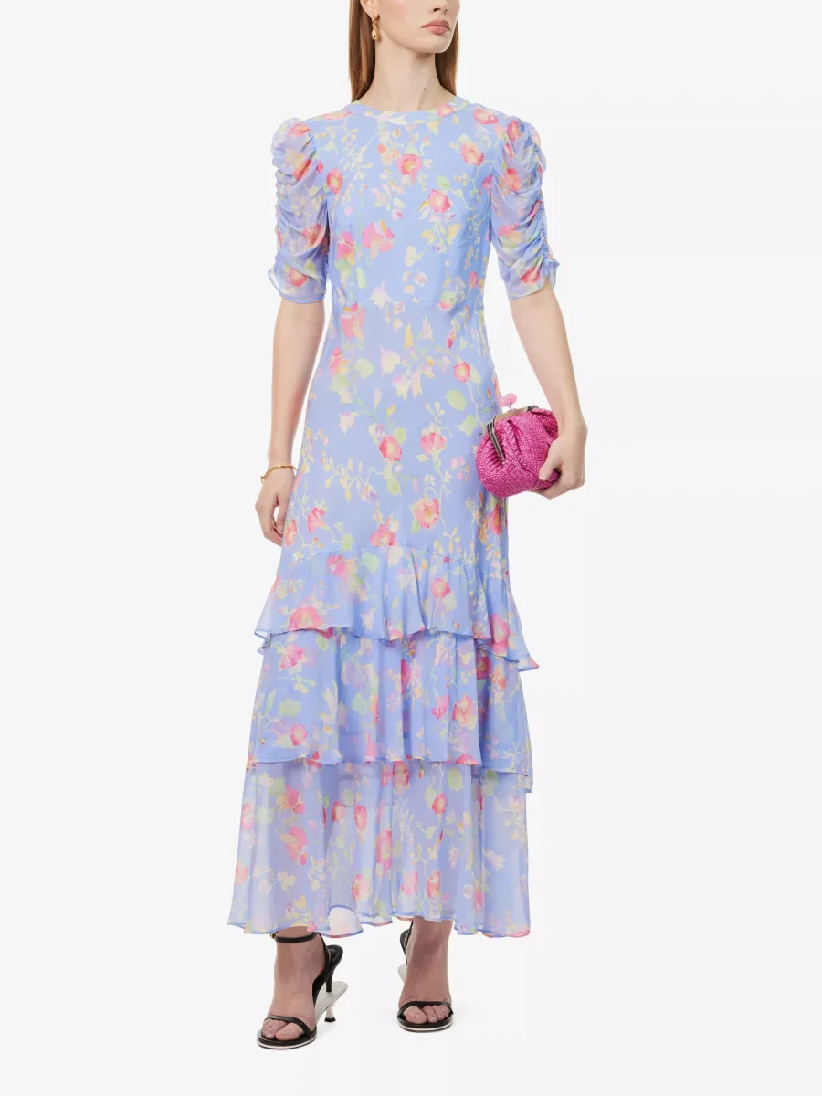 Rixo London Plus Size Purple Evelyn Waterblossom Provence Ruffled Midi Dress - Imagen 8